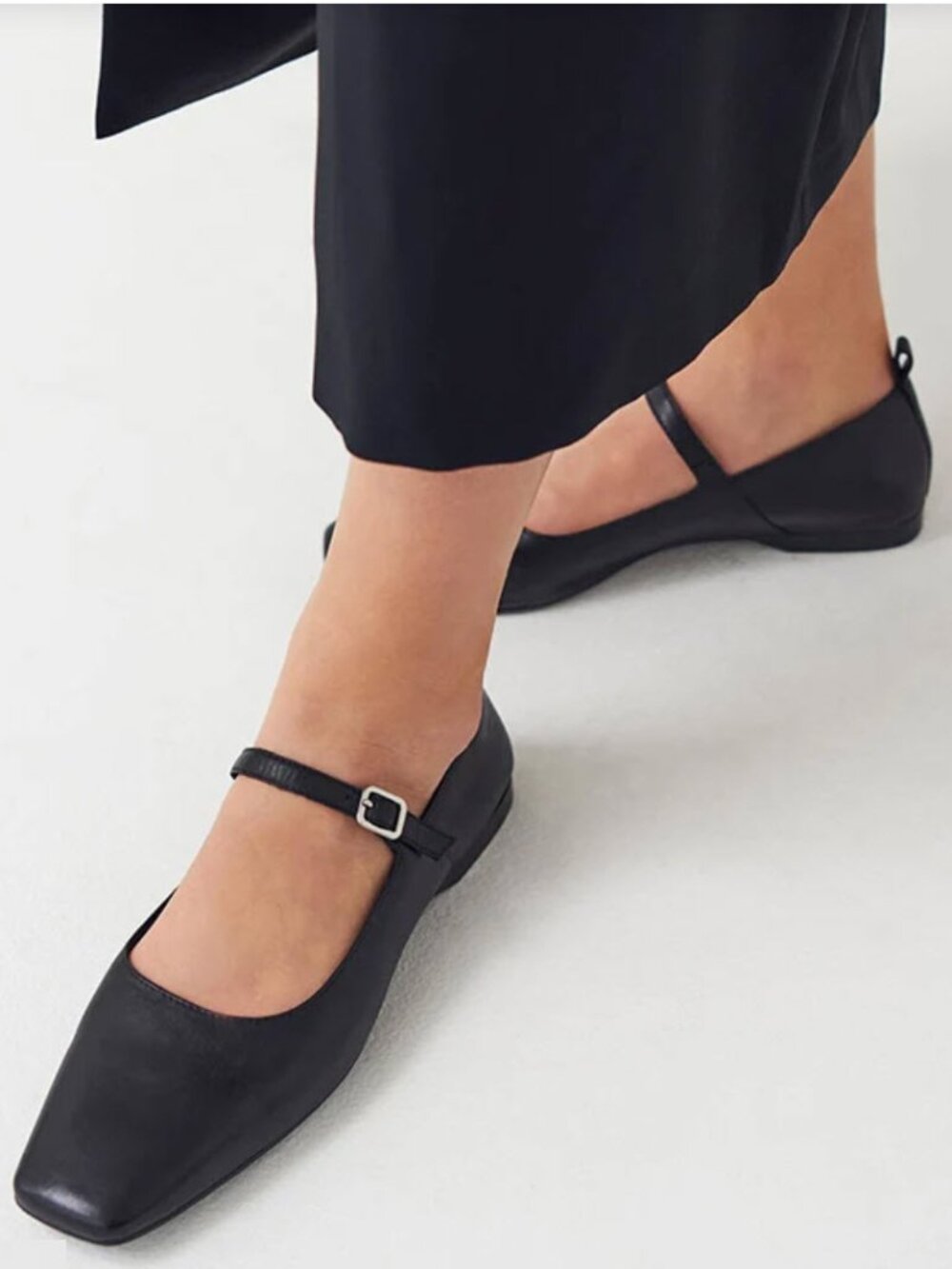 Vagabond Delia Black Leather Mary Jane Ballet Flats EU 38 Square Toe